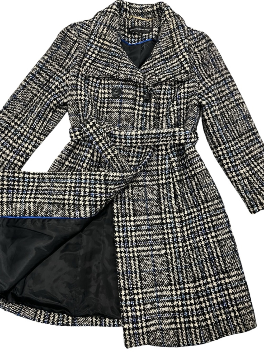 ELLEN TRACY COLLECTION Women’s Tweed Coat Boucle Wool Alpaca Belted Blue 12 - Picture 4 of 7